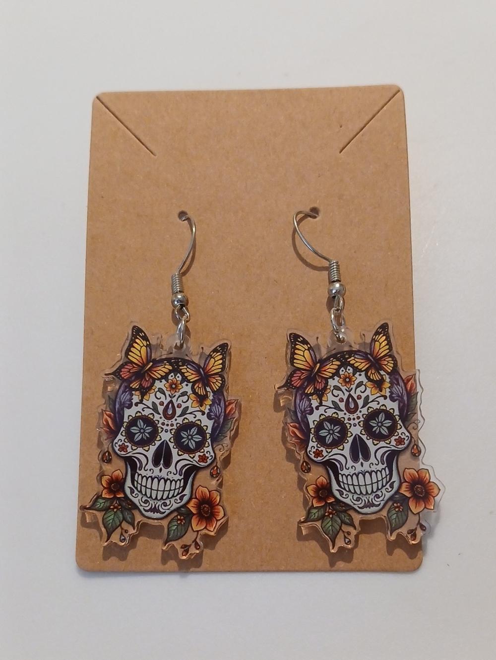 Fashion Jewelry Orange & Purple Sugar Skull Butterfly Drop Earrings